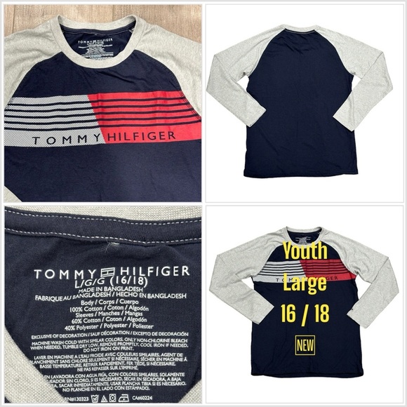 Tommy Hilfiger Brand Boys Kids Youth YL Large 16/18 Long Sleeve T-Shirt Blue New - Picture 1 of 9